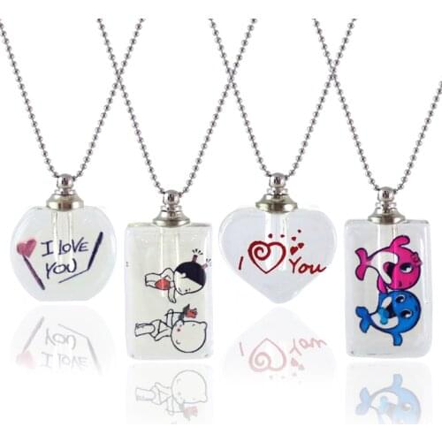 2PCS Love Heart Crystal vials Pendant Essential Oil Bottle Necklace Wishing Bottle Pendant Necklace