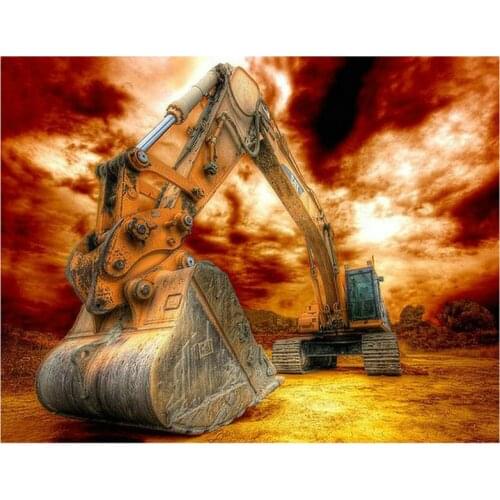 5d full square & round diamond painting excavator sunset landscape cross stitch diamond embroidery 3d diamond mosaic kit
