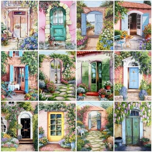 5D DIY Diamond Painting Doors Mosaic Flowers Diamond Embroidery Garden Landscape Rhinestone Picture Cross Stitch Home Decoration