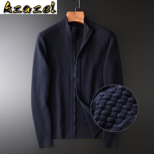 Azazel 100% Cotton Sweater Men Luxury 3d Jacquard Fabric Stand Collar Sweater Male Fashion Zipper Knitted Sweaters Man Plus Size