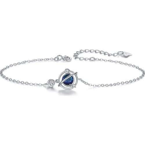 Blue Planet Shiny Bling Cubic Zirconia Silver Color Bracelet For Women Simple Korean Dainty Thin Jewelry Gifts SL2271