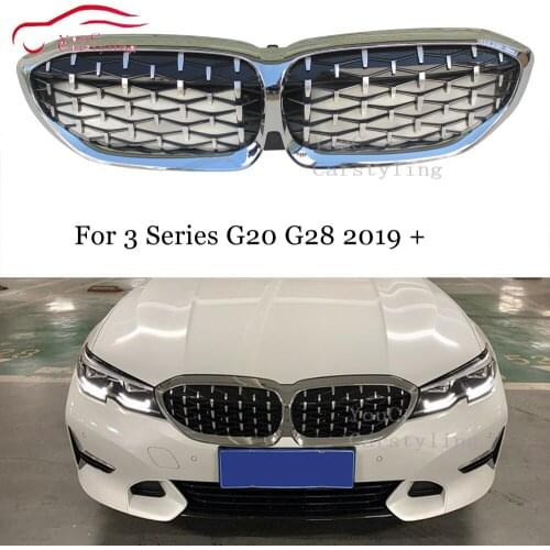 G20 G28 Front Bumper Grille Diamonds Style Replacement Silver Grills for BMW 3 Series G20 G28 2019