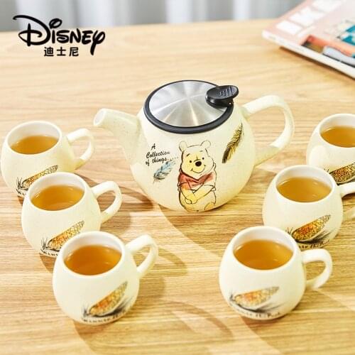 Disney Winnie the Pooh Teapot Cup Combination Cartoon Kung Fu Tea Set Large Capacity 850ml Teacup Water Cup 7-Piece Set
