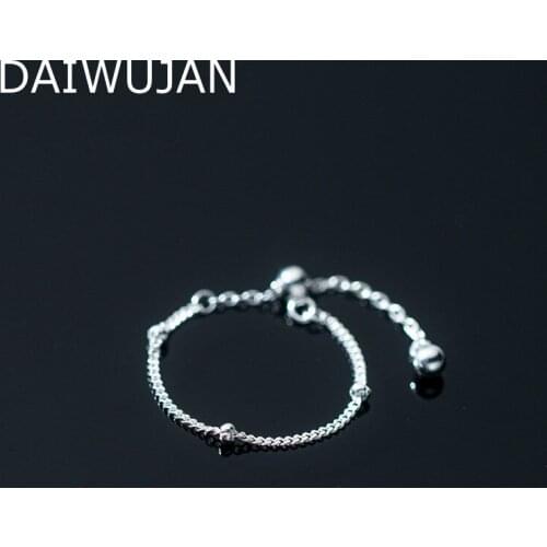 DAIWUJAN Genuine 925 Sterling Silver Ring Sizable Punk Beads Chain Adjustable Rings for Women Minimalist Thin Finger Jewelry