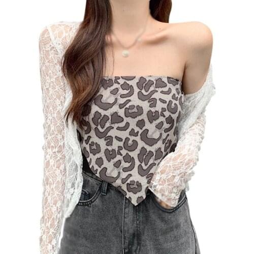 Daxin Womens Leopard Zebra Irregular Sexy Female Crop Top Ladies Shirt Slim Exposed Navel Knitted Strapless Camisole Tank Top