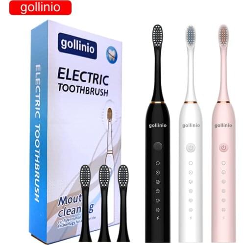 Gollinio Sonic Electric Toothbrush Adult Timer Brush 5 Mode USB Charger Rechargeable Tooth Brushes Replacement Heads Set GL25