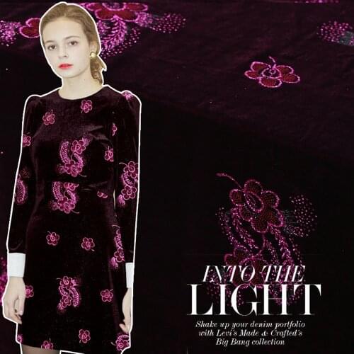 Violet Small Flowers Bronzed Silk Velvet Fabric