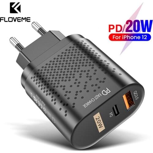 FLOVEME USB Type C Charger QC 3.0 PD 20W Fast Charge Mobile Phone Charger for iPhone 11 12 Samsung Xiaomi Wall Chargers Adapter
