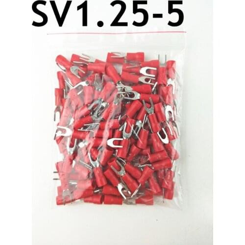 SV1.25-5 Red 100PCS/Pack SV1.25-5 Insulated Fork Cable Wire Terminal Connector Electrical Crimp Terminal