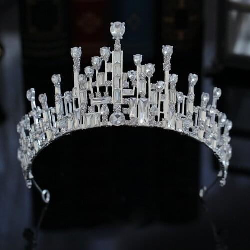 Geometric Exquisite Crown specvial squre crystal Bridal Wedding Tiara hair jewelry