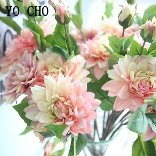 2 Heads Artificial Dahlia Branch Silk Flores Simulation Dahlia Flowers White for Home Hotel Desk Flowerpot Wedding Decor Flowers