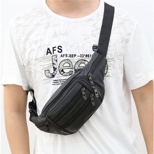 Leather Pocket Large-Capacity Sports Chest Bag Multi-Function Korean Cross-Body All-match Solid Color Mens Single-Shoulder Bag