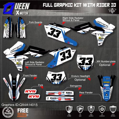 QUEEN X MOTOR Custom Team Graphics Backgrounds Decals 3M Stickers Kit For YAMAHA 14-18YZ250F 15-18YZ250FX WRF250 14-17YZ450F 015