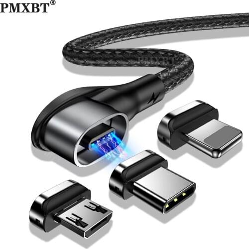 Magnetic USB Cable 90 Degree LED Cable For iPhone 11 Pro XS Samsung S10 Huawei P40 P30 2M Magnetic Charger Micro USB C Cord Wire