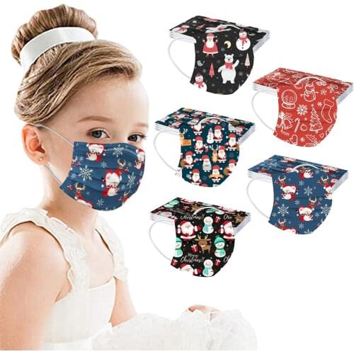 10pcs Christmas Printing Disposable Masks Industrial Children Face Mask Pattern Protec 3ply Mask For Kids Earloop Bandage Masks