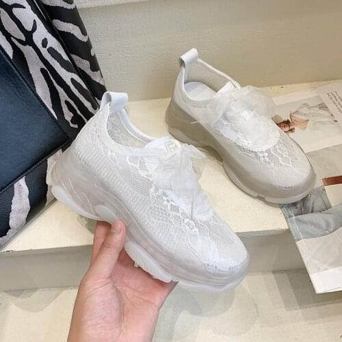 Fashion Breathable Durable Lace Platform Patch Shoes For Ladies Women Sport Sneaker