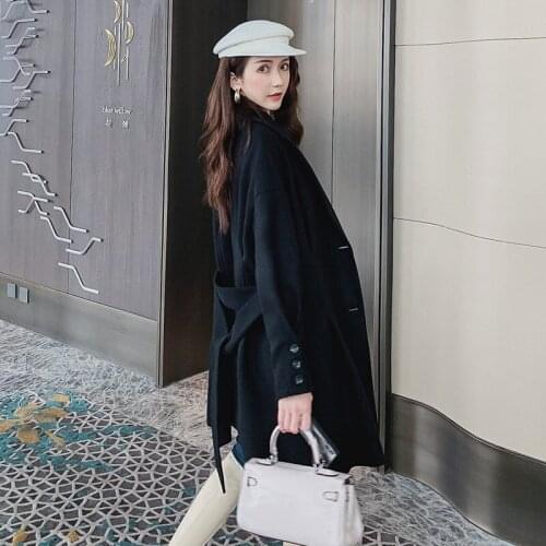 Fashion Autumn Single Button Winter Woolen Coat Female 2020 Slim Mid-long New Korean Temperament Womens Popular Woolen Coat