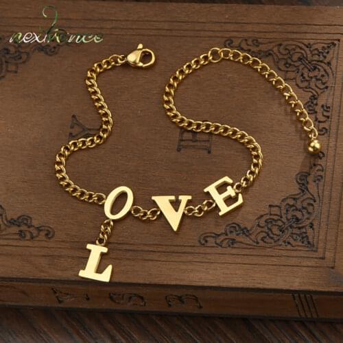 Nextvance 2020 Stainless Steel Bracelet Women Chain Link Love Letter Bracelets & Bangles for Women Braclet 21cm