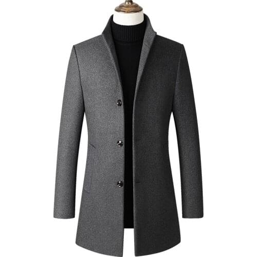 2020 New Fashion Men Wool Trench Coat Autumn Winter Windproof Slim Pea Coat Overcoat Casual Jacket Windbreaker Clothing-E