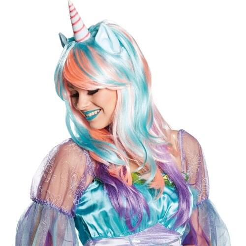 1pcs Rainbow Unicorn Wig for women Colorful Long Curly Custume Cosplay Fake Hair Birthday Bachelorette Party