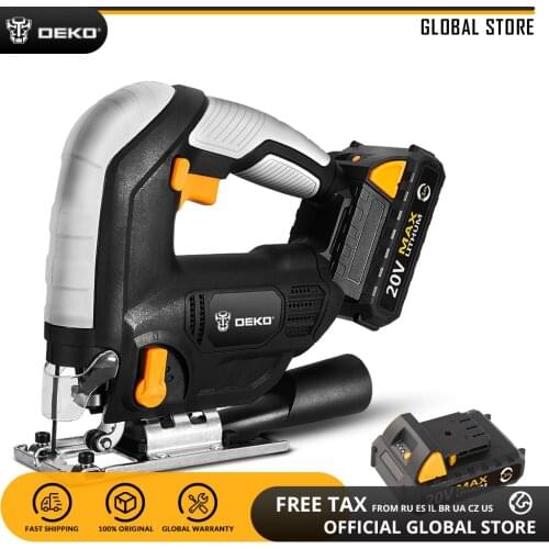 DEKO DKJS20Q2 20V DC Cordless Jig Saw LED Light Adjustable Speed Electric Wood Saw with 6 Pieces Blades, Metal Ruler