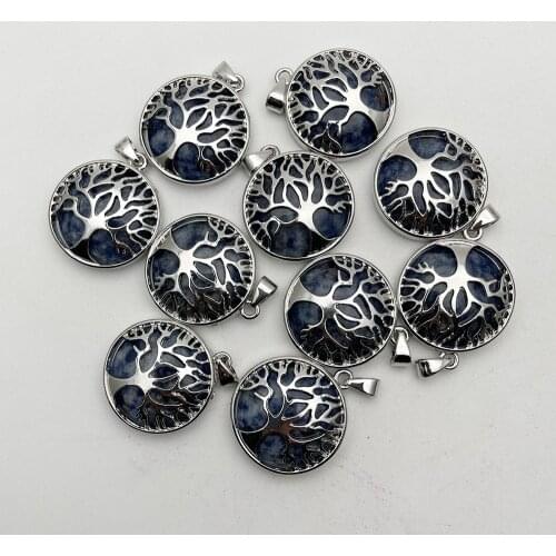 Fashion Sodalite Natural Stone 12pcs cure Tree of life necklace pendant for jewelry accessory making charm gift wholesale