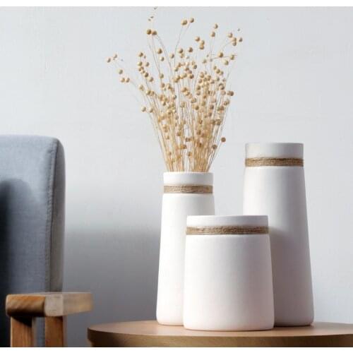 Simple modern living room home creative decoration white vase hemp rope Japanese-style ceramic literary and artistic vase