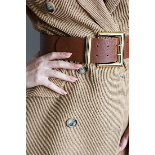 2021 Fashion Womens Belt Gold Buckled Double Row Brown Accessory Free and Fast Shipping