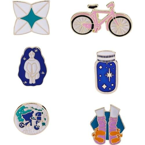Pink bicycle pins and Brooches cute Wishing bottle angel pin stocking Wishing stars badge brooch for Travel Imaginative lover