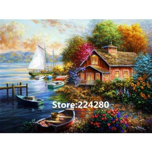 Needlework,for embroidery,DIY 14CT Unprinted Cross stitch kits,Lake House scenery counted Cross-Stitching home decor crafts