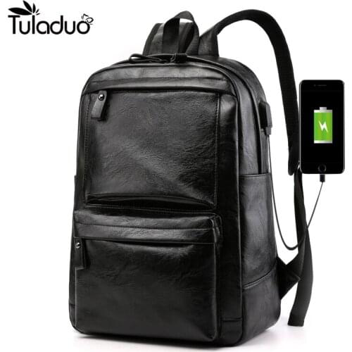 Black Pu Man Backpack Teen Usb Charging Men Back Pack Bagpack Big Capacity Student High School Bags for Teenage Boys 2020 New