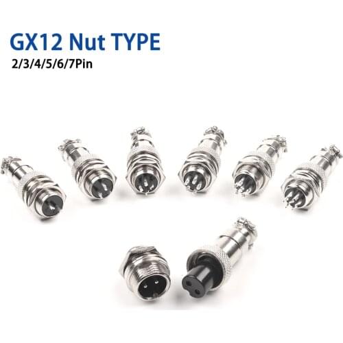 1set GX12 nut type Male + Female 12mm 2/3/4/5/6/7 Pin Circular Aviation Socket Plug Wire Panel Connector