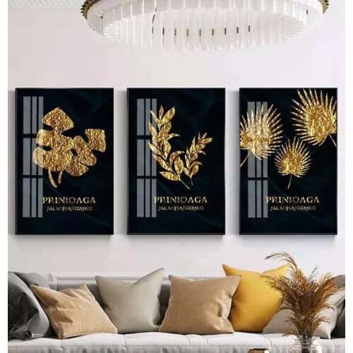 Modern Nordic Light Luxury Living Room Golden Leaf Decorative Painting Restaurant Rich and Noble Golden Flower Painting