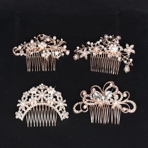 Rose Gold Crystal Wedding Headpiece Comb Cheap Bridal Hairpins Dish hair accessories Bridesmaid Updo Wedding Accessories