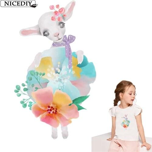 Nicediy Flower Sheep Iron On Transfer For Clothes Stripes Cartoon Patch Heat Transfer Vinyl Badge Thermo Sticker DIY Accessories
