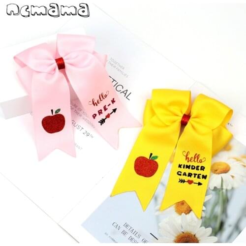 New Back To School Bow Large Hair Ribbon Hair Clips for Girls Glitter Printed Cheer Bows Hairgrips Hairpin Student Kids Headwear