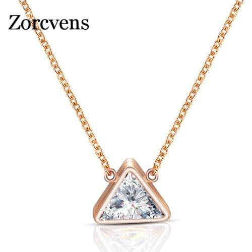 ZORCVENS Crystal Triangle Necklace Pendants For Women Gold Chain Stainless Steel Triangle Choker Necklace