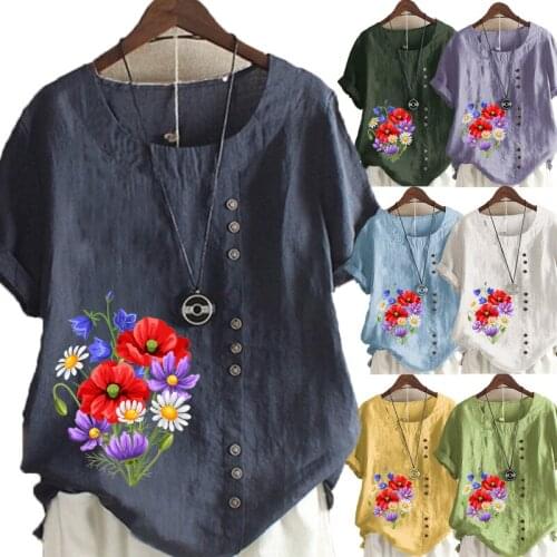 The New Summer Women Clothing Fashion Printing Graphic Tee Round Neck Pullover Loose Casual Shirt Plus Size Tops
