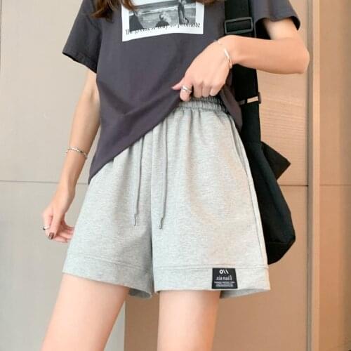 2021 Summer Shorts Women Casual Simple Trendy All-Match High Waist Loose Embroidery Students Wide-Leg A-Line Shorts