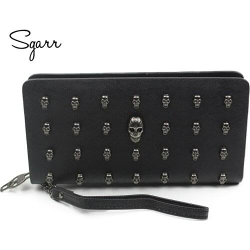 SGARR female wallet clutch bag fashion luxury brand leather skull wallets women money purse quality girl long coin card holder