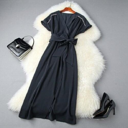 New superior 2021 quality summer office work Dress Women lady Casual dress xl womanliness Retro V-neck Nail Drill party dresses