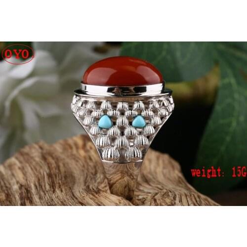 100%925 inlaid natural southern red domineering fashion trend novel and unique personality ring