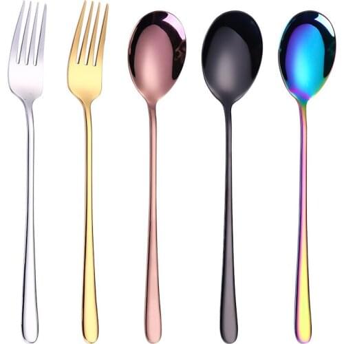 304 stainless steel creative colorful long handle spoon fork elegant thickening hotel supplies dinnerware dinner set