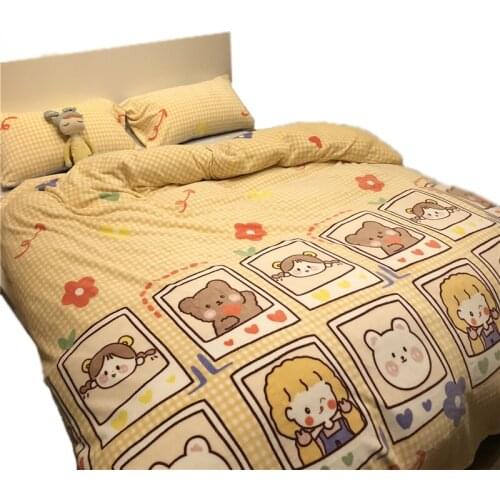 4pcs 1.5m 1.8m milk coral fleece Bed Sheet warm double-sided flannel thick bed duvet cover sheet cream yellow with pillowcase