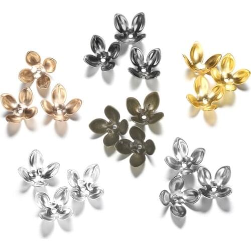 50Pcs 15*8MM Metal Flower Shape Gold Bronze Beads Caps For DIY Jewelry Making Bracelet Spacer Beads Jewelry Accessories