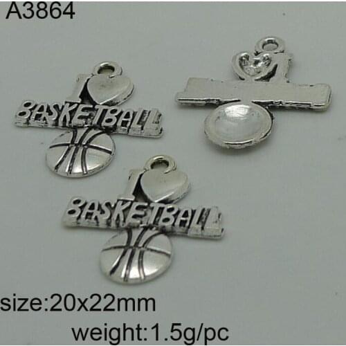 50pcs Antique Silver Alloy I Love Basketball Charm Pendant For DIY Jewelry Making