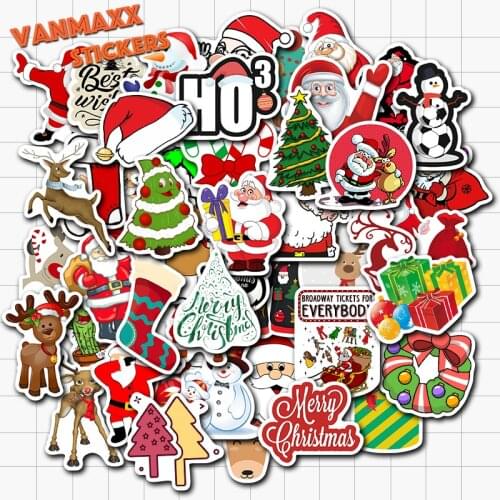 VANMAXX 50 PCS Christmas Elements Santa Claus Festival Stickers Waterproof Vinyl Decal for WindowsLaptop Helmet Bike Luggage
