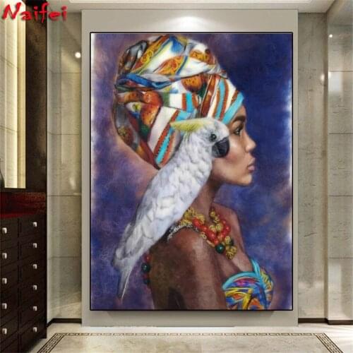 Diamond painting Hot selling home art,parrot,African black woman, jewelry cross stitch diamond embroidery mosaic room Decor