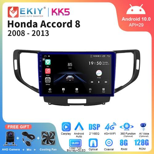 EKIY Android 10.0 Car Audio Video Player For Honda Spirior Accord 8 2008-2012 Auto Radio Multimedia Stereo GPS Navi WIFI Carplay