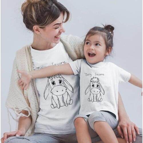 Baby Eeyore Print Family Clothes Summer New Children Kids T Shirt Short Sleeve White Round Neck Family Matching Outfits Dropship